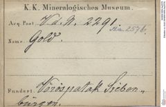 Etiketten zu Gold (NHMW-MIN-Aa2576)